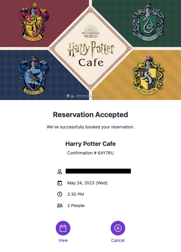 harry potter tour menu